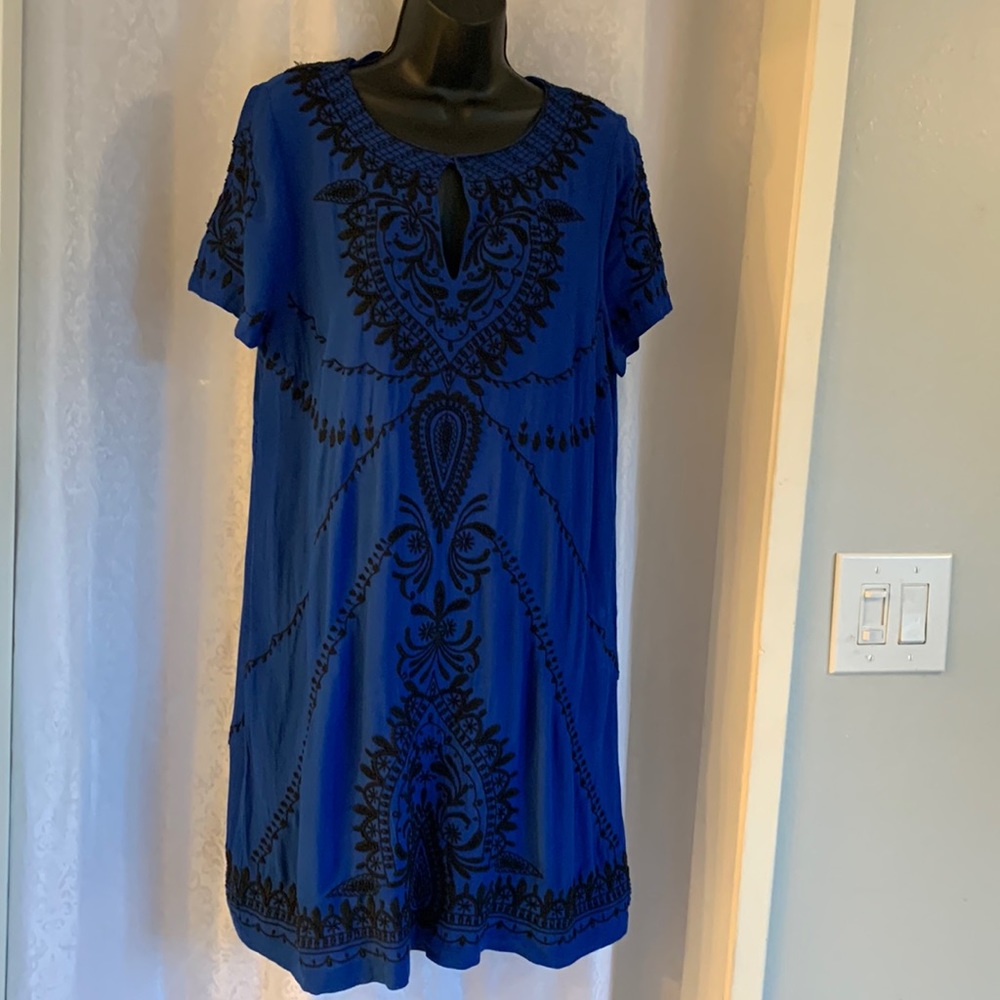 LUCKY BRAND BEADED BLUE  Midi Dress Sz: M